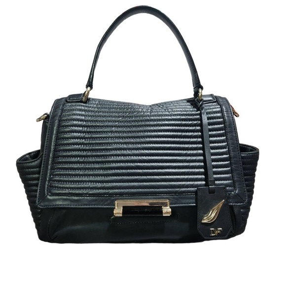 Diane Von Furstenberg Handbags - Diane Von Furstenburg Black Quilted Leather Top Handle Handbag